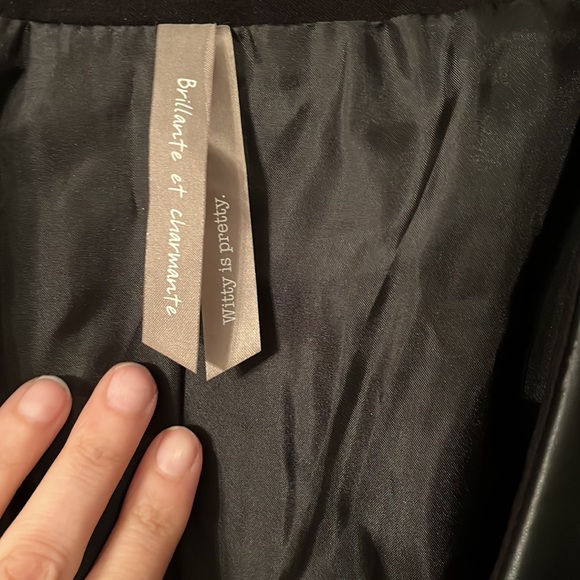 Tuxedo Style Faux Leather Trim Blazer - Picture 3 of 4